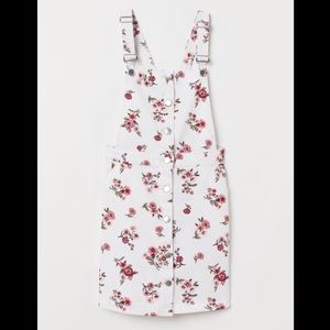 H&M Cotton Twill Overall Dress with Flowers